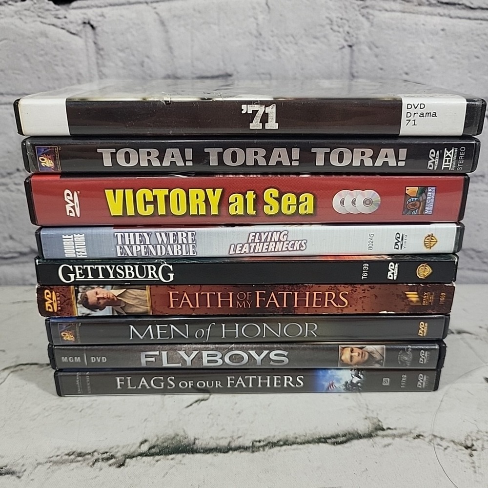 War Movies Military Action DVD Lot Of 9 Tora! Tora! '71 Flyboys Gettysburg Flags